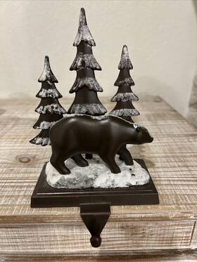 Hl9173341 The Christmas Shoppe Glitter Bear Metal Tree Stocking Holder Camping Cabin Cozy
