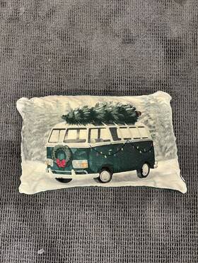 75343 The Farmhouse Vw Bus Van Christmas Pillow Rachel Ashwell 14 Inch X24 Feather Filled