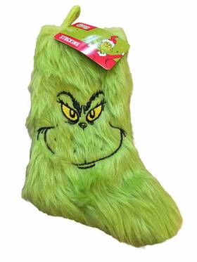The Grinch 193849072823 Dr. Seuss Furry Fuzzy Christmas Stocking Green Holiday Decor 9.5 Inch