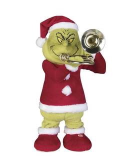 Mo119984 The Grinch 12 Inch Animated In Santa Suit Playing Trombone Christmas Tabletop Decor