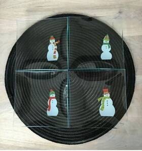 2819 The Pampered Chef Lot Of 4 Christmas Snowman Appetizer Dessert Square Glass Plates