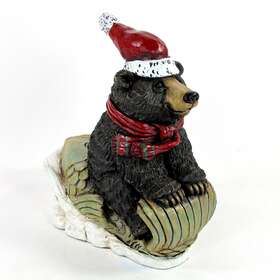 0829 The Stone Bunny Inc Bear Sleigh Ride 9.75 Inch Statue Christmas Fish 2002 Telle M Stein