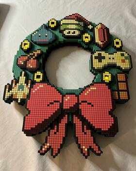 Thinkgeek 847509000908 Think Geek 8-bit Led 13 Inch Lighted Foam Christmas Wreath Retro Video Game Works