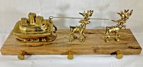 Threshold 191908678757 Mantle Stocking Holder Reindeer Sleigh 3 Hook Heavy/brass Christmas