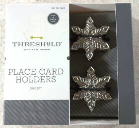 Threshold 490670516435 Snowflake Place Card Holders Metal Silver Set 4 Table Decor Christmas