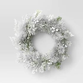 Threshold 840336151690 Large 24 Inch Christmas Flocked Artificial Wreath -