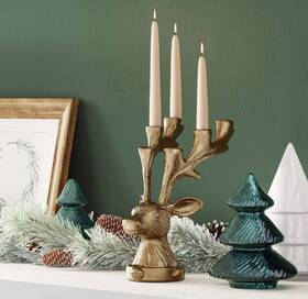 94370661 Threshold Rare Gold Deer Candelabra Taper Candle Holder Christmas Reindeer