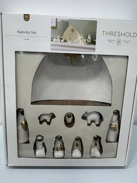 Threshold For Target 196761304584 By Ceramic Christmas Nativity 10 Pc Set - White/gold Decor New