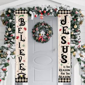 Ns-240710-a Tiamon Christmas Front Porch Banner Winter Religious Nativity Scene Sign Holi