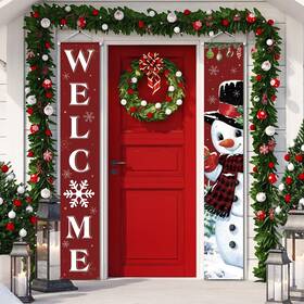 Ns-tiamon-11 Tiamon 2 Pcs Christmas Door Banners For Front Porch Winter Snowman Welcome Ba