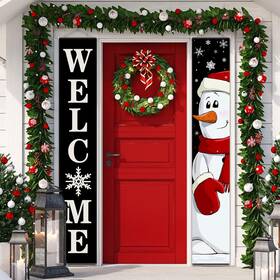 Ns-tiamon-236 Tiamon Christmas Porch Sign Banner Winter Welcome Front Merry Snowman