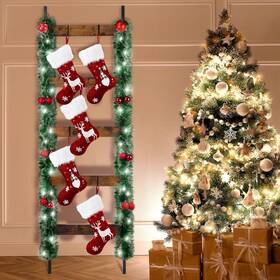 Run2942 Tigeen Lighted Christmas Stocking Holder Ladder With 10 Hooks Wooden Wall Dis