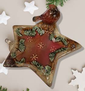 W2345 Tii Collections Collection Ceramic 7 Inch Christmas Star Candy Dish With Cardinal Decor