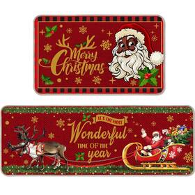 Nen-timgle-0432 Timgle 2 Pcs Christmas Kitchen Rugs Black Santa Decorations Xmas Wi