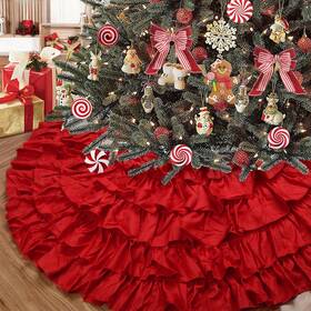 Tiosggd 712867760088 Red Ruffle Christmas Tree Skirt 48 Inches 6-layer Large Fluffy Fo