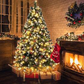 Tkoofn 987643923703 Christmas Tree With Led Lights&snow Flocked Pine Cones Berries Xmas Decorations
