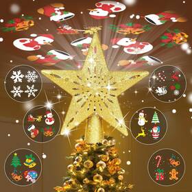 Tky-001 Tkyhrmas Christmas Tree Toppers Lighted With 6 Projection Modes Star Gold
