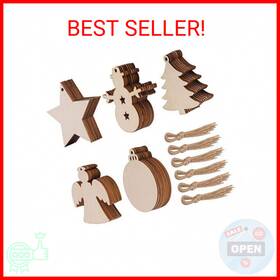 Tmflexe 680613703224 50 Pcs Unfinished Paintable Blank Wooden Christmas Festival Decoration Ornaments