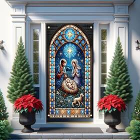 Fk859 Tomhong Nativity Scene Door Cover 71x35 Inch Christmas Holy Family With Baby Jesus Ma
