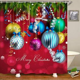 Tomoz01 Tomoz 190787722988 Christmas Shower Curtain Tree Branches With Colorful Ribbons