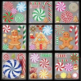 Tsing-20-1 Tong Tsing 3d Christmas Window Clings - 88 Pcs Candy Cane And Gingerbread Peppermint Decor
