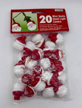 36017 Tony 20 Vintage Plastic Blow Mold Mini Santa Head Light Bulb Covers Christmas Tree