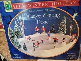 Tony Inc 016438681407 Christmas Village Skating Pond Figure Electronic Musical Movement Happy Winter