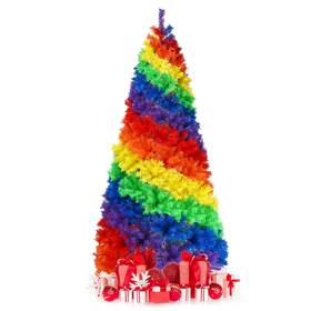 Topb003907 Topbuy 7ft Artificial Hinged Christmas Tree Colorful Rainbow Full Fir Xmas