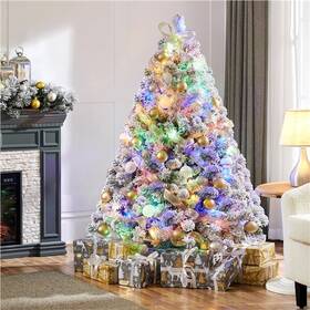 Tm5pj70003 Topeakmart 4.5ft Pre-lit Flocked Christmas Tree With Foldable Stand Lights Used
