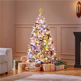 Tmk2ij0005 Topeakmart 4.5ft Pre-lit Snow Flocked Christmas Tree With Multicolored Led Lights Used