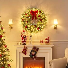 Tmn3uw0005 Topeakmart 30in Pre Lit Artificial Christmas Wreath With Led Lights For Door Wall Used