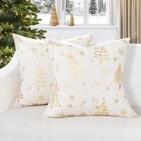 Kd188 Topfinel Christmas Pillowcases 20x20 Inches Set Of 2 Xmas Tree Gold Brozing