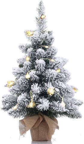 Topro 445002416498 Pre-lit Artificial Mini Christmas Tree 20 Inch Snow Flocked Pine Xmas