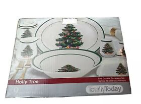 Totally Today Holly Tree Christmas Dinnerware Dishes 9 Pieces
