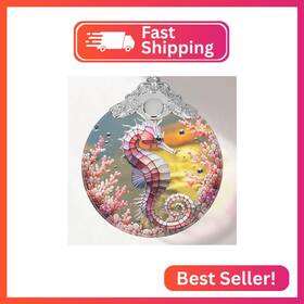 Gxbd-blgs-seahorse-bls288 Touber Seahorse Stained Glass Ornament - Christmas Tree Decor
