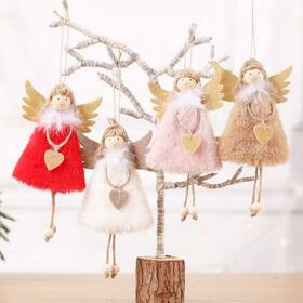 Toyvian 738593608128 4pcs Christmas Ornaments Hanging Doll Adorable Plush Angel Shape Adornme