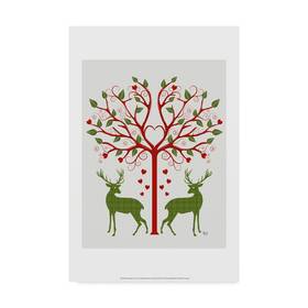 Wag00167-c1219gg Trademark Fine Art 12x19-inch Christmas Des-deer And Heart Tree On Cream By Fab Funky