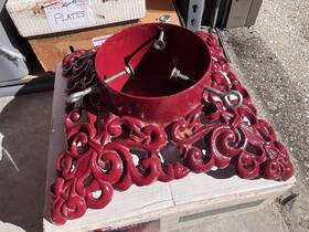 76145 Traditions Vintage Red Cast Iron Ornamental Live Christmas Tree Stand Heavy Duty In Box