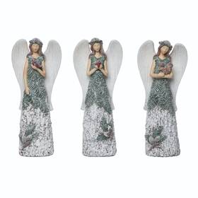 Transpac 885114509232 Set/3 Woodland Birch Pinecone Tree Angel Figure Cabin Christmas Decor
