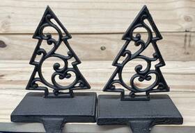 Transpac 885114982578 Lot Of 2 Cast Iron Christmas Tree Without Star Stocking Holder 6.75 In