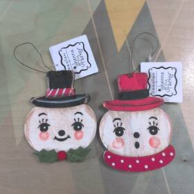 Tc00893 Transpac Christmas Johanna Parker Snowman Ornament Set Of 2 Wood 5 Inch Snowmen