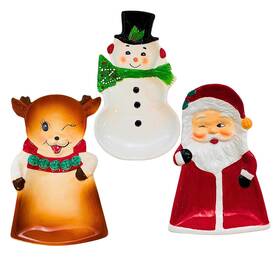 Tc03058 Transpac Christmas Characters Tidbit Plates Seasonal Tabletop Reindeer Snowman