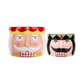 Y9081 Transpac Festive Nutcracker 10.75 Inch Ceramic Christmas Serving Bowl Set Of