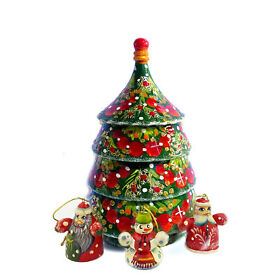 M340 Tree With 3 Christmas Ornaments A Santa Claus Snow Maiden And Snowman