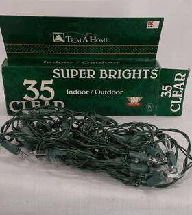 Trim 729059350156 Vtg String Super Brights Clear White Christmas Indoor Outdoor Lights 35 Count