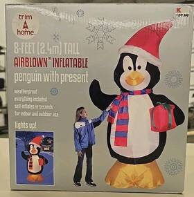 Trim A Home 086786163429 Christmas Penguin With Present Airblown Inflatable 8 Foot Tall