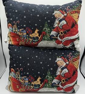 57893 Trim A Home #57893 Christmas Vtg Pillow 13 Inch X18 Tapestry Throw Santa Claus Sleigh Bulbs