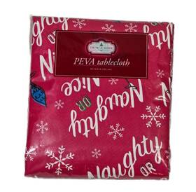 Trim A Home 972116780012 Naughty Nice 60 Inch 152cm Round Peva Christmas Red Tablecloth New
