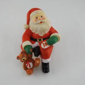 Trim A Tree 044917130238 Vintage Hard Plastic Christmas Decor Santa W Teddy Bear Shelf Sitter