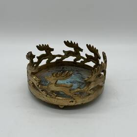 58112 Tripar International Large 4 Inch Pillar Round Brass Candle Holder Reindeer Christmas Holiday Has Patina